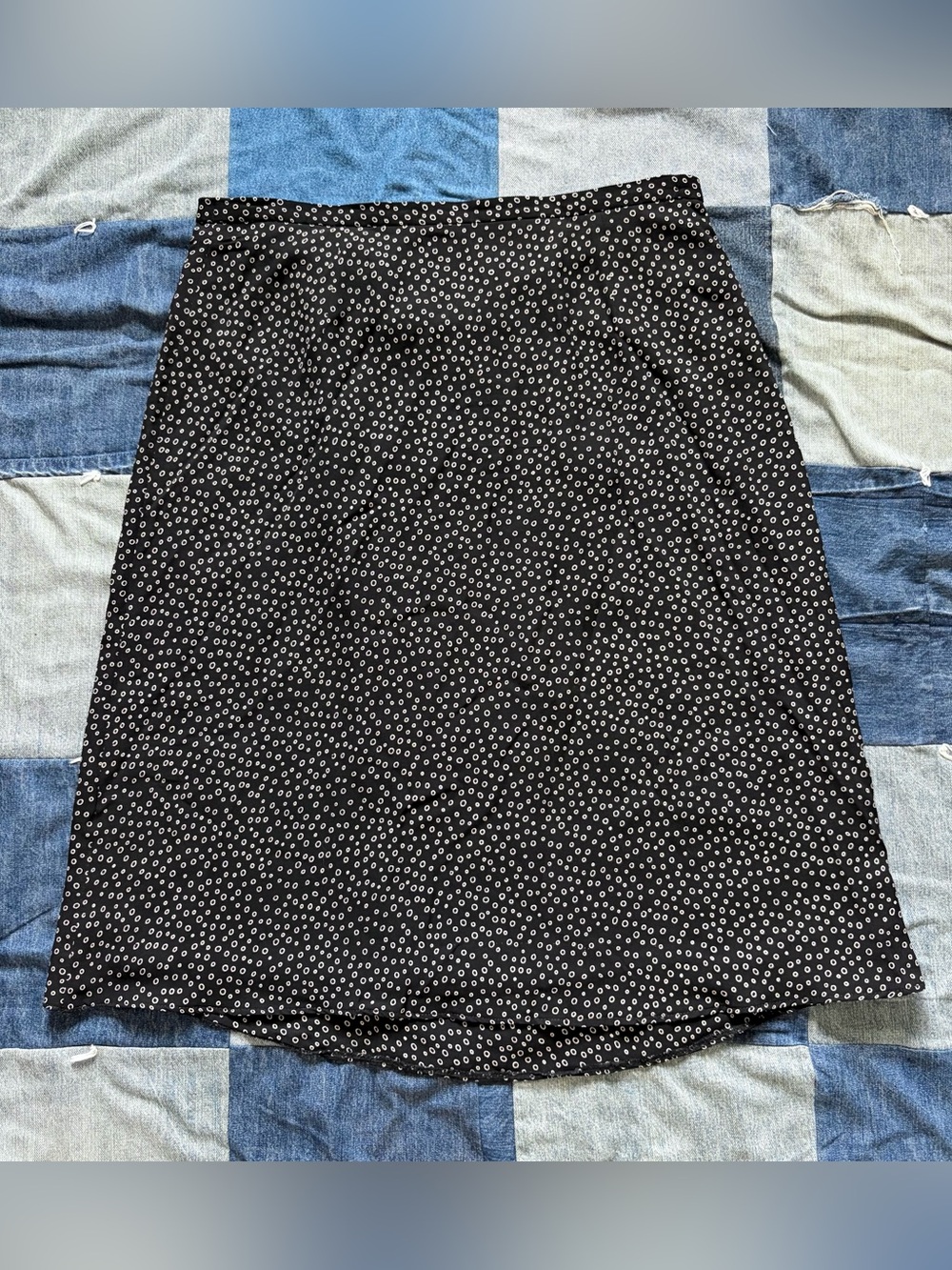 vintage talbots 100% silk midi skirt polka dot black white size 14